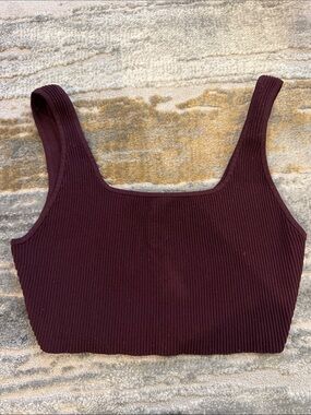 Aritzia Ribbed Square-Neck Crop Tank - Burgundy